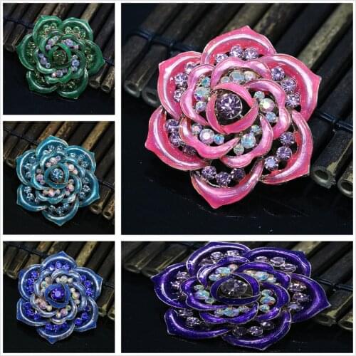 58mm vintage rose gold-color flower brooches charms for women pins colorful crystal fashion accessories jewelry M