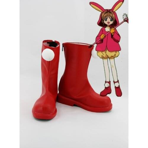 Free shipping Custom cheap Red Sakura Shoes from Cardcaptor Sakura Cosplay Halloween