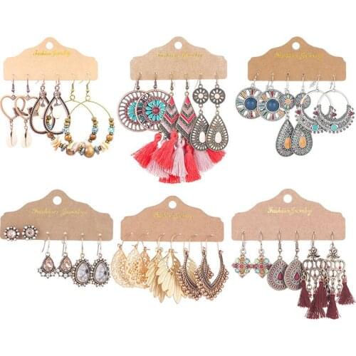 Boho Ethnic Tassel Dangle Drop Earrings for Women Female Vintage Charm Geometry Multicolor big Earrings Sets Jewelry Accessories