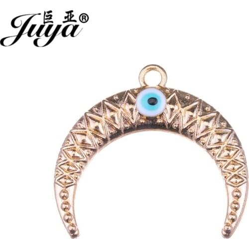 JUYA 10pcs/lot 30x28mm Alloy Evil Eye Charm Bracelet Moon Necklace Earring Pendant for Women Fashion Jewelry Crafts Accessories