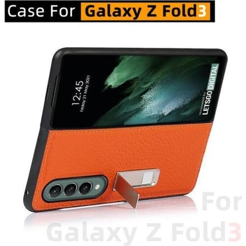 For Samsung Galaxy Z Fold3 Case, Leather Material, Galaxy Z Fold 3 Case Drop-Resistant Leather Bracket Protective Shell