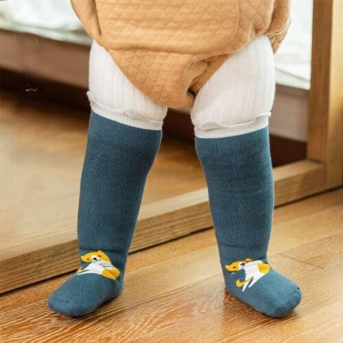 Toddler Winter Cotton Anti Slip Knee High Socks Child Newborn Infant Baby Boys Girls Animal Print Warm Fox Terry Thick Long Sock