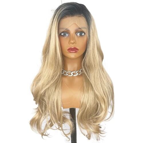 Beautiful Diary Long Body Wavy Ombre Honey Blonde Synthetic Lace Front Wigs 13X4Inch Heat Resistant Synthetic Hair Wigs