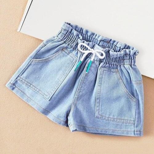 2021 Girls Denim Shorts Teenage Girl Summer Lace Pants Kids Bow Clothes Children Flowers Embroidery Jean Short For Teenager 3-12
