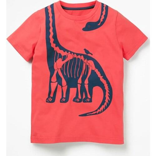 Little Maven New Summer Kids Clothing Short O-neck Red Cool Dinosaur Skeletons Knitted Cute Cotton Quality Boys Casual Tshirt