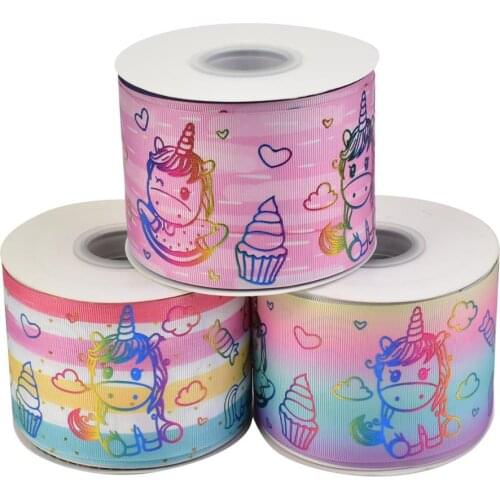 HSDRibbon 75mm 3inch hsd-design custom Unicorn Pattern on Grosgrain Ribbon