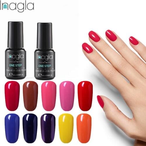 Inagla 8ML UV Gel Nail Polish Pure Color Long Lasting LED Lamp Gel Varnish Gel Without Top Base Soak Off Organic Gel Varnish