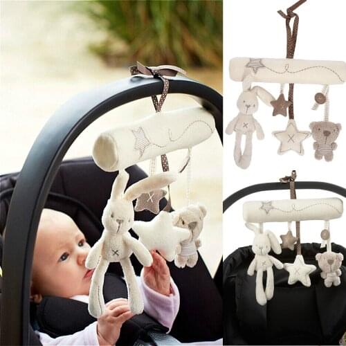 Kawaii Hanging Plush Animals Baby Toys for Baby-car Rabbit Bear Star Music Hanging Crib Stroller Bed Bell Hanger Toy