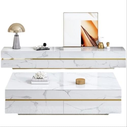 Light rock plate coffee table TV cabinet combination living room modern small-sized three-bucket cabinet side cabinet set