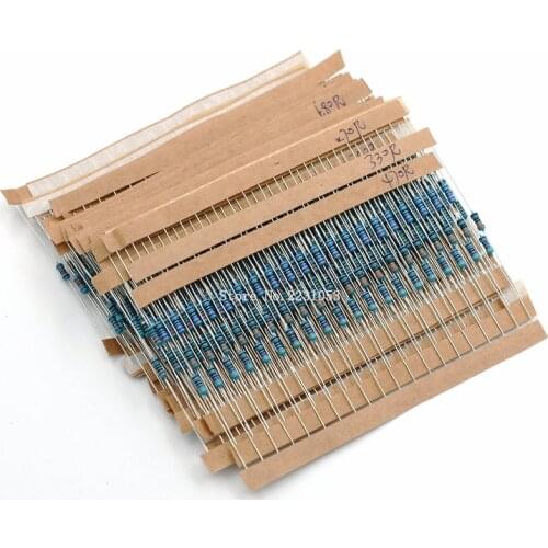 600PCS/LOT 1/4W Metal Film Resistor Kit 1% Resistor Assorted Kit Set 10 ohm-1M ohm Resistance Pack 30 Values each 20 pcs