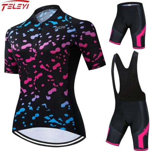 Teleyi Cycling Jersey Set Summer Anti-UV Cycling Bicycle Clothing Quick-Dry Mountain Female Bike Cycling Clothes ropa ciclismo