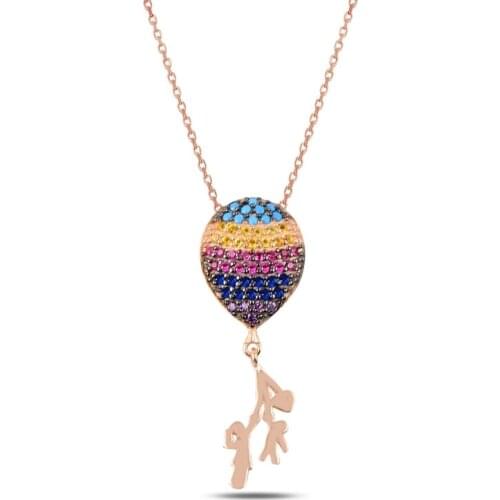 KUTAYDAN Zircon Balloon Holding Child Necklace 925 Sterling Silver
