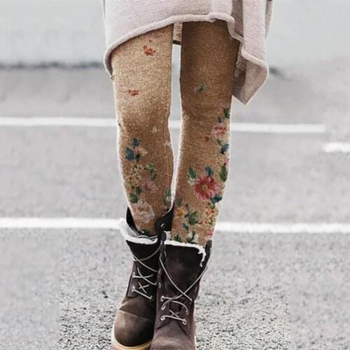 Leggings Floral Print Long Skinny Pants Women Floral Print Elastic Waistband Trousers for Autumn