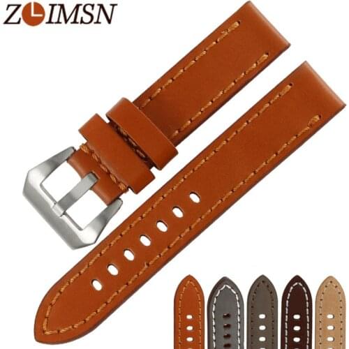 ZLIMSN Watch Men Genuine Leather Watch Bands Replacement Watchbands Belt 20 22 24 26mm Brown Straps Stainless Steel Pin Buckle