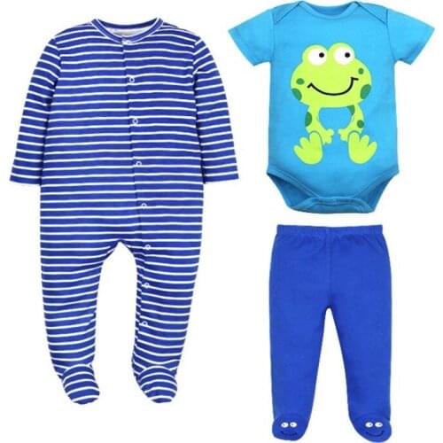 Newly Cotton Baby Girls and Boys O-neck Long sleeve 3 Pcs/sets One piece Bodysuits Pants Clothing Sets Causal Wear clothes