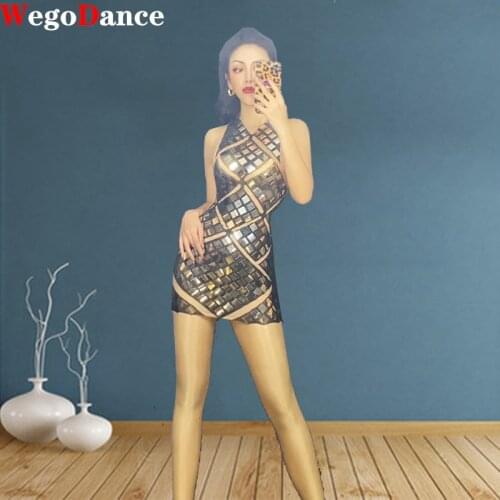 New Prom Women Shining Silver Mirrors Dress Singer Dancer Bright Costume Sleeveless Nightclub Oufit Party