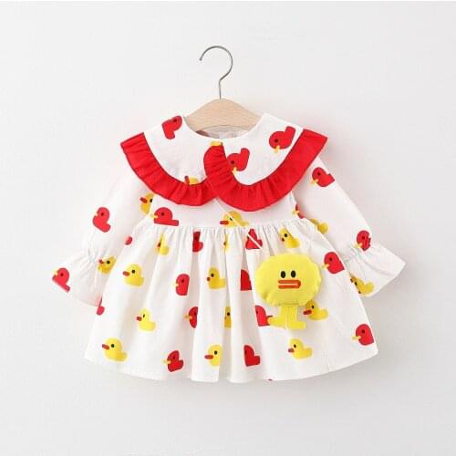 Girl Autumn Cartoon Dresses Children Princess Elegant Costume Ruffles Outfit 1-4Years New Fashion Kids Spring Dresses