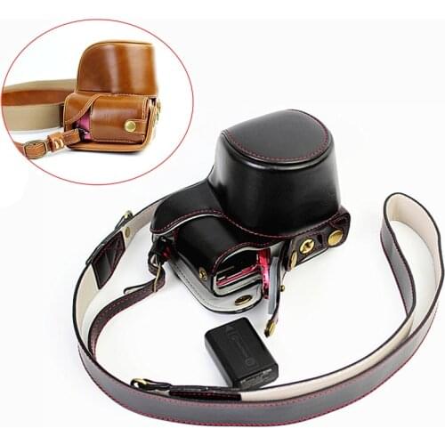 Portable PU leather case Camera Bag Cover for Sony A5100 A5000 with 16-50mm half bottom cover With Battery Opening