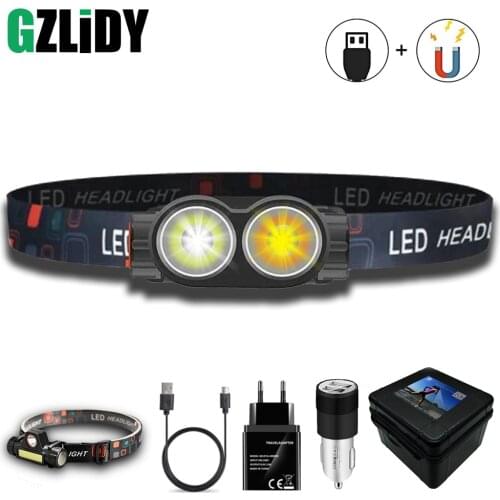 Portable LED Headlamp USB Rechargeable XPE Headlight Super Bright Waterproof Fishing Lantern with Magnet Front Flashlight Torch