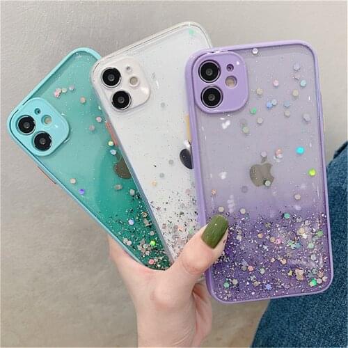 Candy Color Transparent Glitter Phone Case For iPhone 11 12 Mini Pro Max X XR XS Max 8 7 Plus SE 2020 Lens Protection Soft Cover