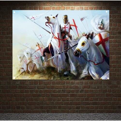 Knights Templar Art Banners Vintage Medieval Warrior Crusader Posters Wall Art Flags Mural Canvas Painting Home Decoration a7