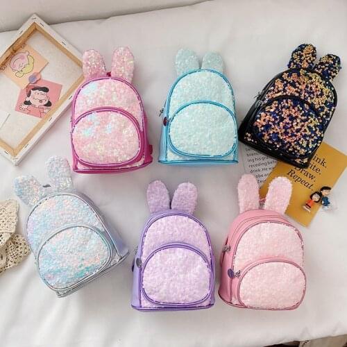 2021 New Cute Cartoon Glitter Sequin Backpacks for Girls Rabbit Ears School Bag Small Childrens Backpack Bookbag for Teenage