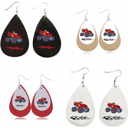 Faux Leather Earrings Truck Birthday Party Ideas Two Layers Teardrop More Style Stock