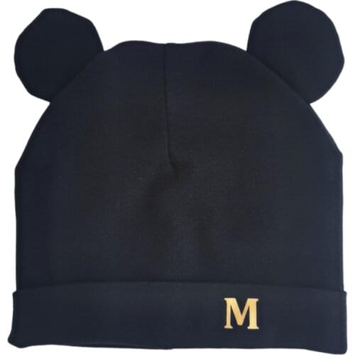 Newborn hat with ear earflap baby with letter gloden M beanie for boys and girls toddlers children kids cotton animal ear cap