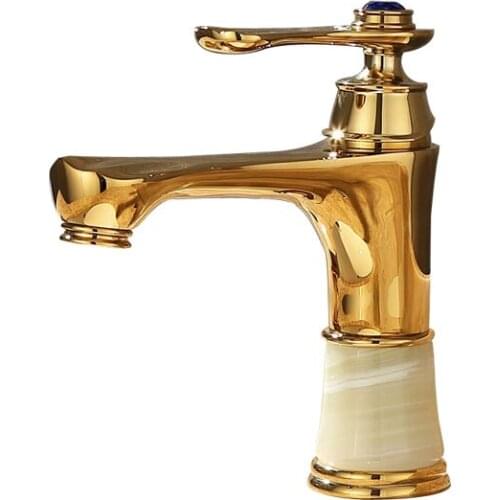 European Style Natural Jade Basin Hot And Cold Water Faucet American Antique Black Ancient Copper Gold Under Counter Basin Gilde