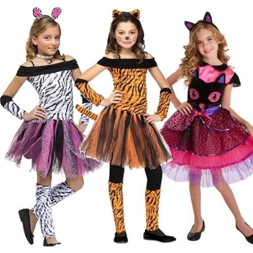 Snailify Girls Zebra Costume Kids Tiger Costume Child Tigress Cosplay Halloween Costume Purim Carnival Party