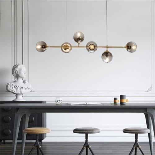 Artpad LED Industrial Chandelier Lamp Glass Ball Living Room Dining Room Kitchen Long Metal Rod Indoor Decor Hanging Light E27