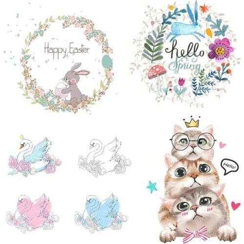Environmental protection ironing heat transfer vinyl cartoon animal stickers DIY baby clothing printing rabbit swan cat