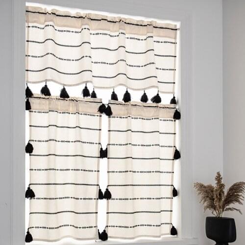 MCAO Boho Tassels Valance for Window Darkening Ivory Striped Curtain Treatment for Kitchen Bathroom Living Room Home DecorTJ6427