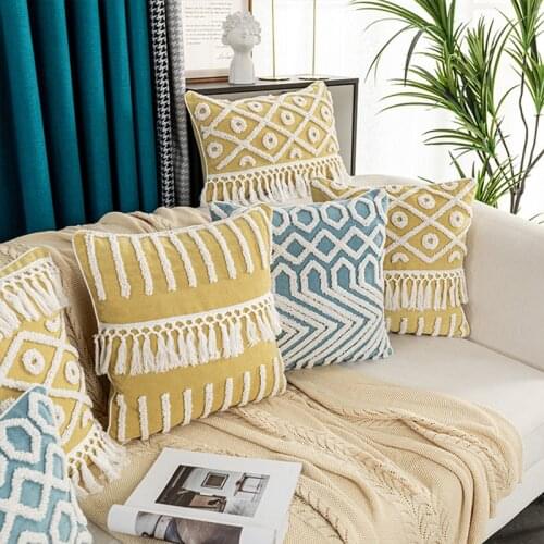 Yellow Cushion Cover Pillowcase Bohemian Famous Style Handmade Geometric Throw Pillow Cover Nord Style Home Decor