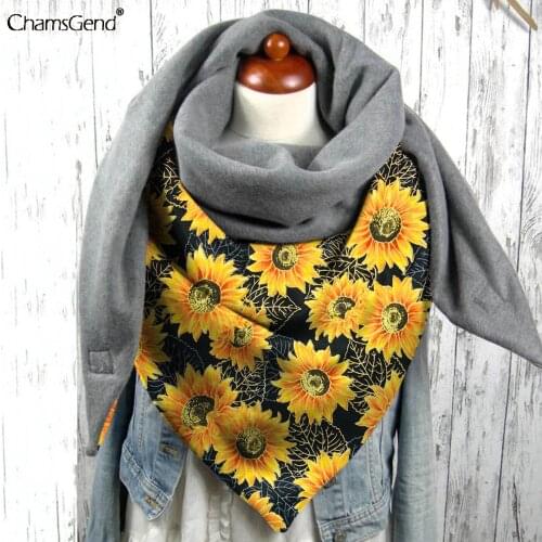 Sunflowers Print Warm Cashmere Scarf Women Winter Pashmina Neck Warmers Wraps Casual Shawl Neckerchief Ladies Scarves