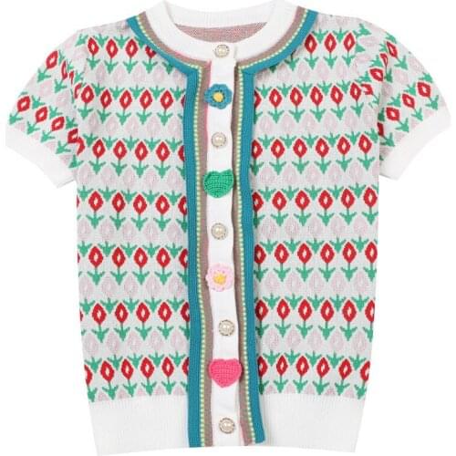 3D Embroidered Flower Knit Cardigan Luxury Casual Women Top Thin Summer Short Sleeve Fashion Designer Sweaters 2020 New Clothes