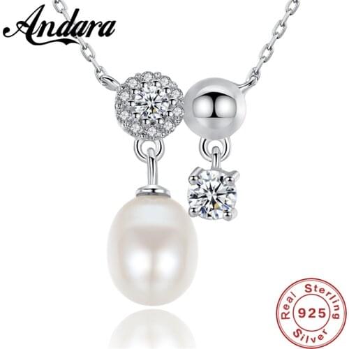 Newest Hot Shiny Round Zircon & Natural Pearl Pendant Silver 925 Necklace For Women Party Jewelry Wholesale