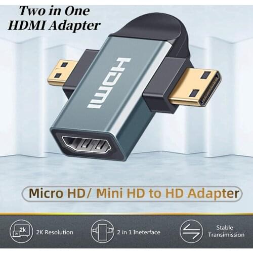 2 in 1 HDMI-compatible Female to Micro Mini HDMI-compatible Male Cable Adapter Connector Converter For Laptop Extender Coupler