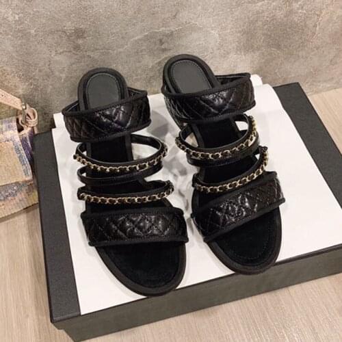 2021 Fashion Design Ladies Sandals Casual Slip On Women Shoes High Heels 4.5cm Brand Slippers