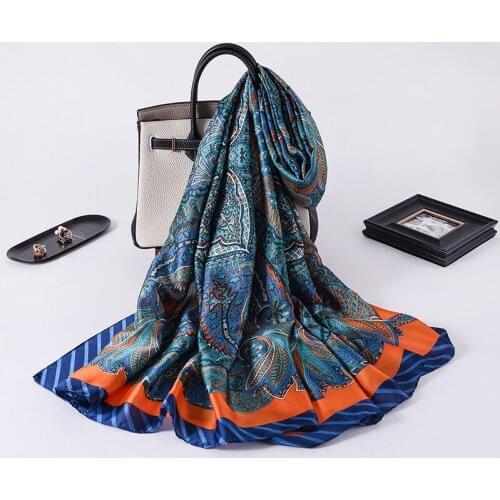 2021 Women Silk Winter Scarf Luxury Design Print Lady Beach Shawl Scarves Fashion Smooth Foulard Female Hijab
