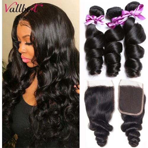 Vallbest Hair Loose Wave 3 bundles With Closure Human Hair Weaves Bundles With Lace Closure Malaysian Loose Deep Wave Bundles
