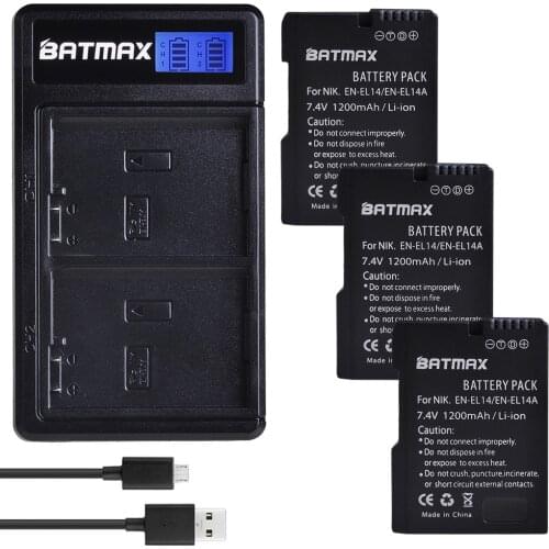 3Pcs 1200mAh EN-EL14 EN-EL14a Battery+LCD USB Dual Charger for Nikon P7800,P7700,P7100,P7000,D5500,D5300,D5200,D3200,D3300,D5100