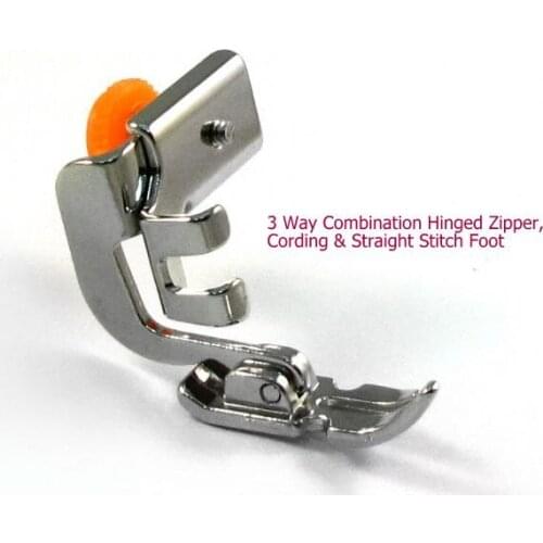 3 Way Combination Hinged Zipper, Cording & Straight Stitch Foot Low Shank feet for Pacesetter Elnita Pfaff, Viking, Kenmore