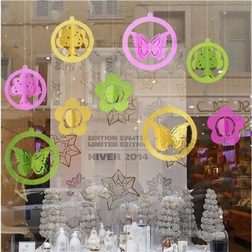 3pcs/Set 3D Glitter Butterfly Flower Wedding Decorations Ceiling Hanging Swirls Spring DIY Paper Circle Garland Party Supplies