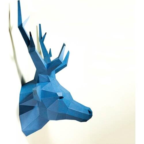 3D Paper Model Deer Head Wall Pieces Decoration DIY Stereo Origami Handmade Papercraft Animal Craft Children Educational Toys