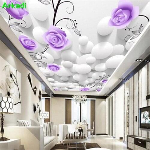 3D Circular Rose Zenith Mural Purple Flower Wallpaper Photo Mural Home Decor Bedroom Wallpaper Custom Size