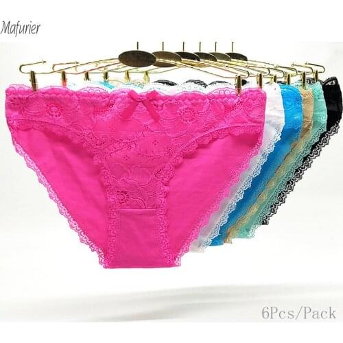 Mafurier Free Shipping Women New Style Sexy Underwear Female Cotton Panties MS Lady Soft Briefs Lace Knickers For Women 6Pcs/Lot