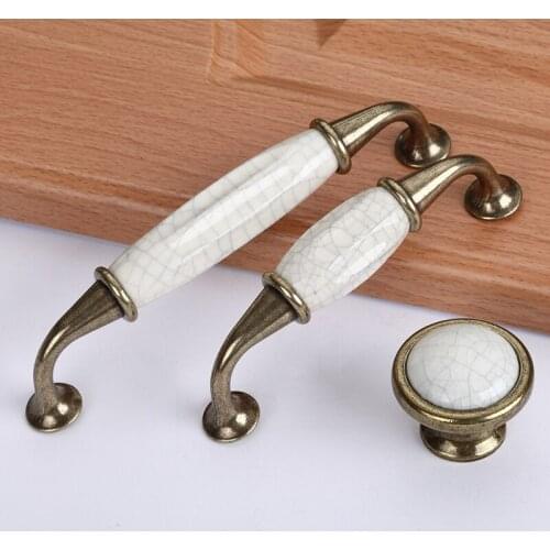 Antique Crack Design Wardrobe Door Knobs Handles Marble Ceramic Cabinet Drawer Knobs European Style Furniture Hardware