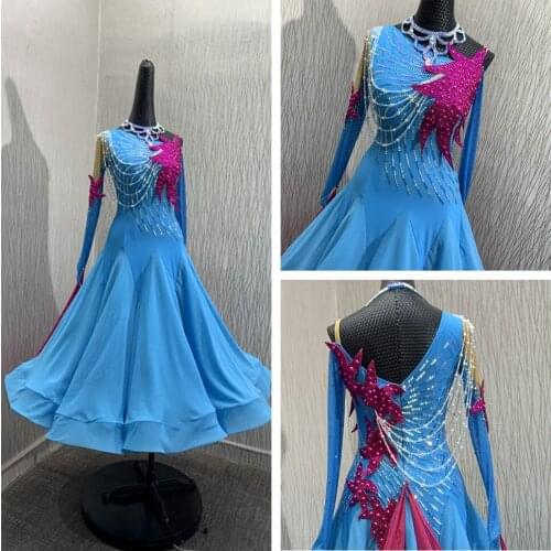 Ballroom dance dress ballroom dance competition dresses light blue Modern Waltz Tango Dance Dress
