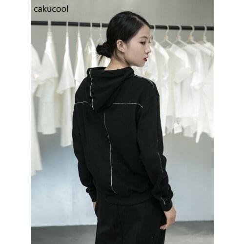 Cakucool New arrivals Womens fall/winter front short back long casual sweater womens hooded Korean coat coat black 2020